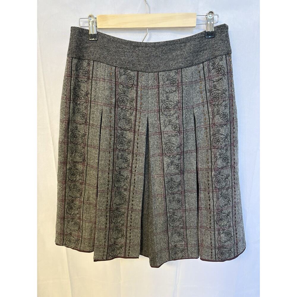 Ann Taylor Loft Wool Blend Grey Pleated Beaded Embroidered Midi Skirt Size 4